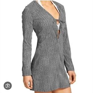 Athleta Kimssa Small Dot Tie Front Long Sleeve V Neck Tunic Size Large